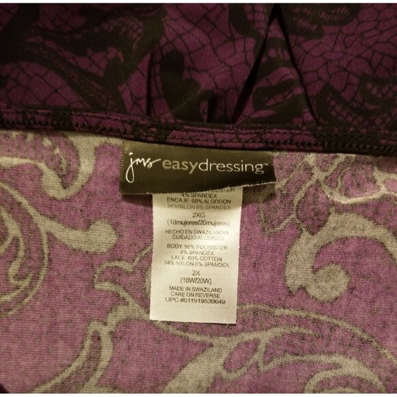 JMS Women's Top Shirt Size 2X Purple & Black Paisley Drape Neckline Lace Insert - Picture 4 of 4